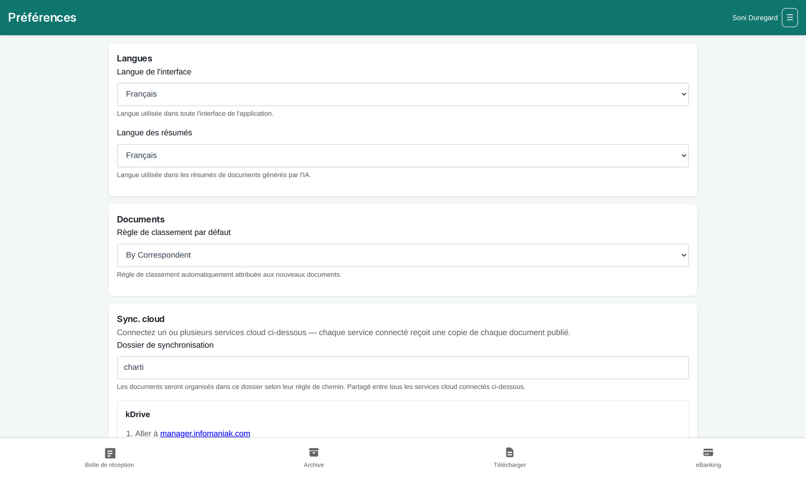 Préférences de synchronisation cloud