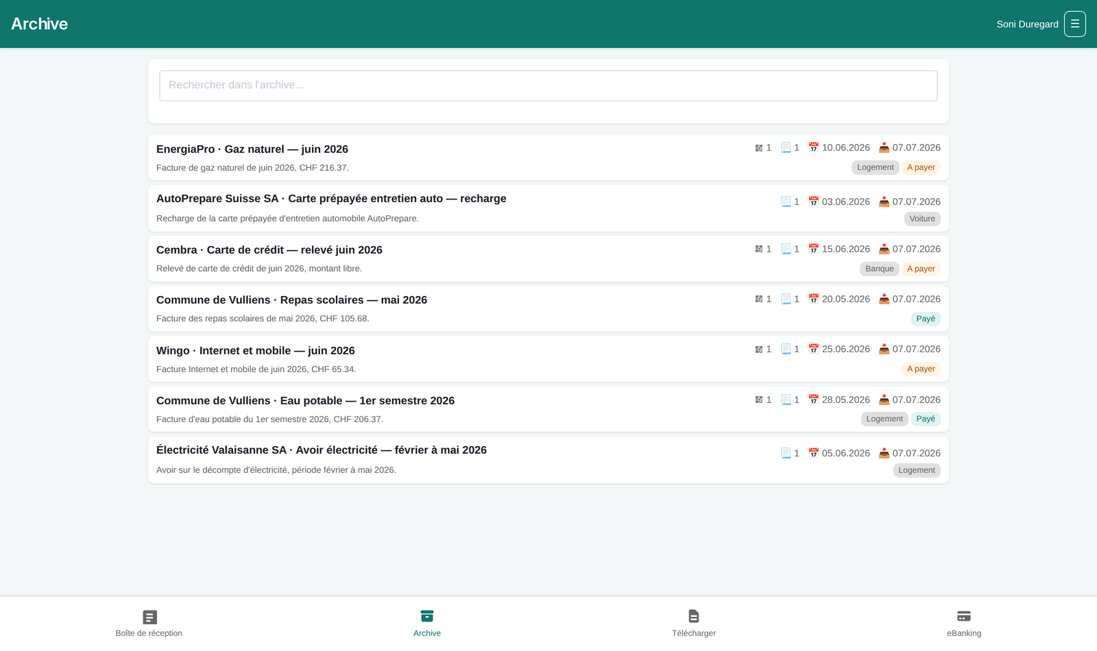 Liste des documents dans Charti